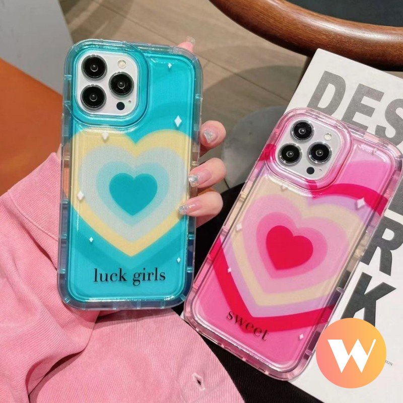 IPHONE Case Kompatibel Untuk Iphone11 13 14 12 Pro MAX XR X XS Max7 8 6 6S Plus SE 2020 Shockproof Airbag Permen Warna Ins Gradasi Cinta Manis Hati Silicon TPU Lembut Penutup Bening