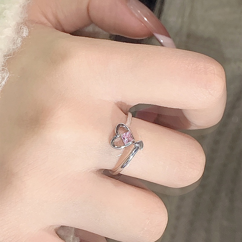 Cincin Berlian Imitasi Hati Bahan Alloy Fashion Untuk Wanita