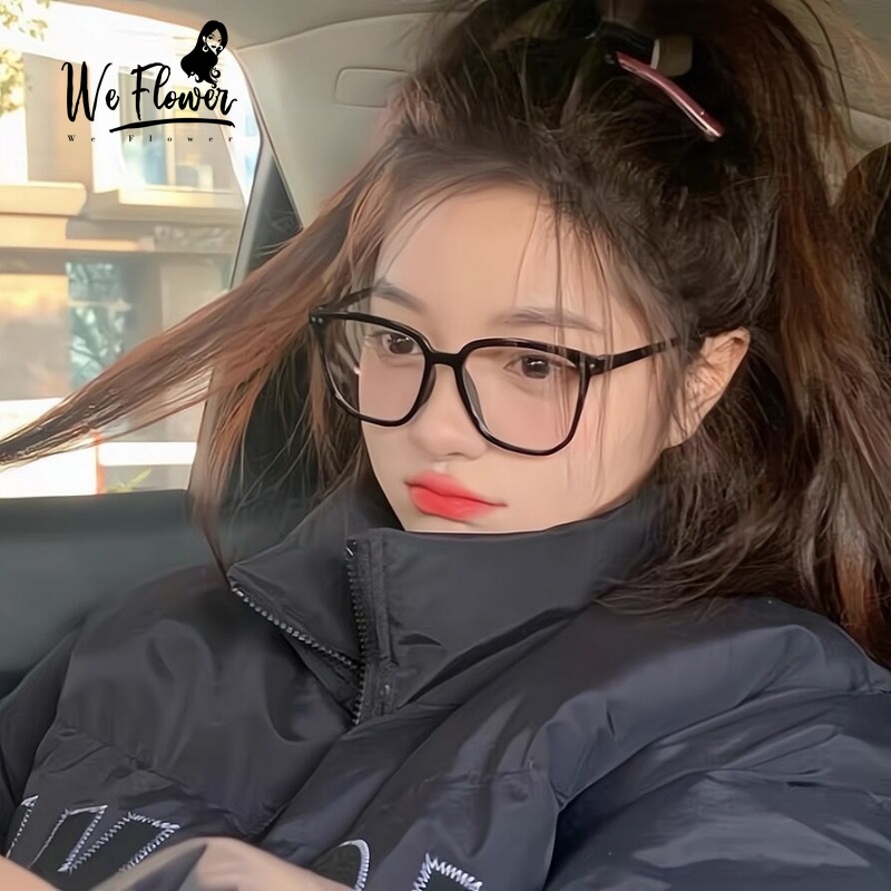 We Flower Trendy Lensa Bening Hitam Square Frame Eyeglasses Untuk Wanita Pria Outdoor Fashion Eyewear Aesthetic Glasses Ornaments