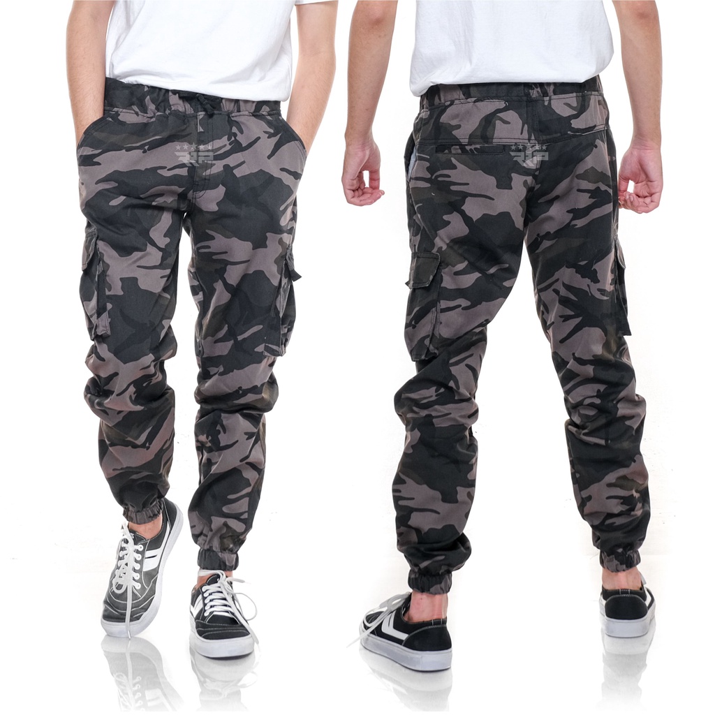 CELANA JOGGER CARGO MOTIF LORENG PINGGANG FULL KARET