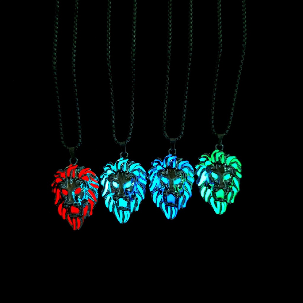 Hbid Kepribadian Kepala Singa Punk Glow Liontin Kalung Untuk Pria Glow In The Dark Hewan Sweater Rantai Bersinar Kalung Hiphop Perhiasan Aksesoris Glory