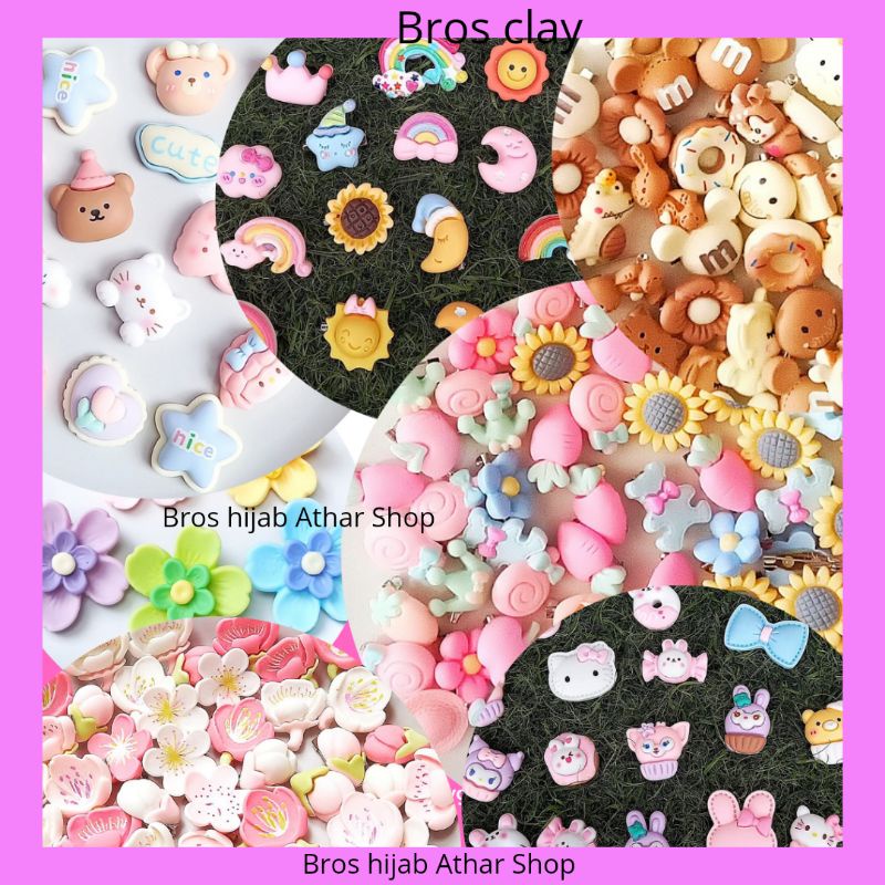 ATHAR SHOP - 12PCS Pin Dagu Bros Clay Resin Mini Peniti Kecil Imut Karakter Anak Lucu Warna Warni Untuk Hijab Bross Jilbab Astronot Beruang Bunga Harga Murah Grosir COD