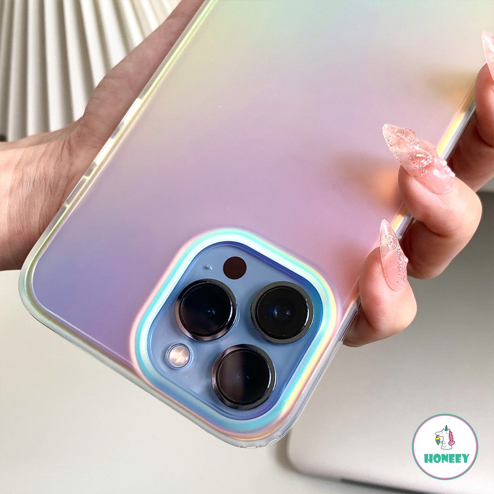 IPHONE Gradien Dazzle Aurora Laser Dazzle Phone Case Kompatibel Dengan Iphone14 13 12 11 Pro Max Frosted Clear Case Shockproof Lembut TPU Back Cover