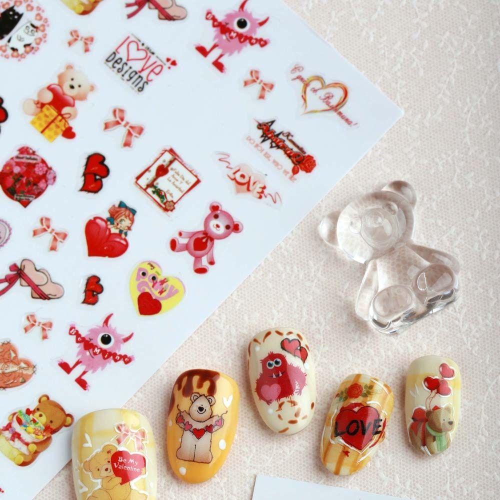 AUGUSTINA Agustinina Kartun Stiker Kuku Wanita Fashion Valentine Day Nail Art Ikatan Simpul Manikur Aksesoris Nail Art Dekorasi