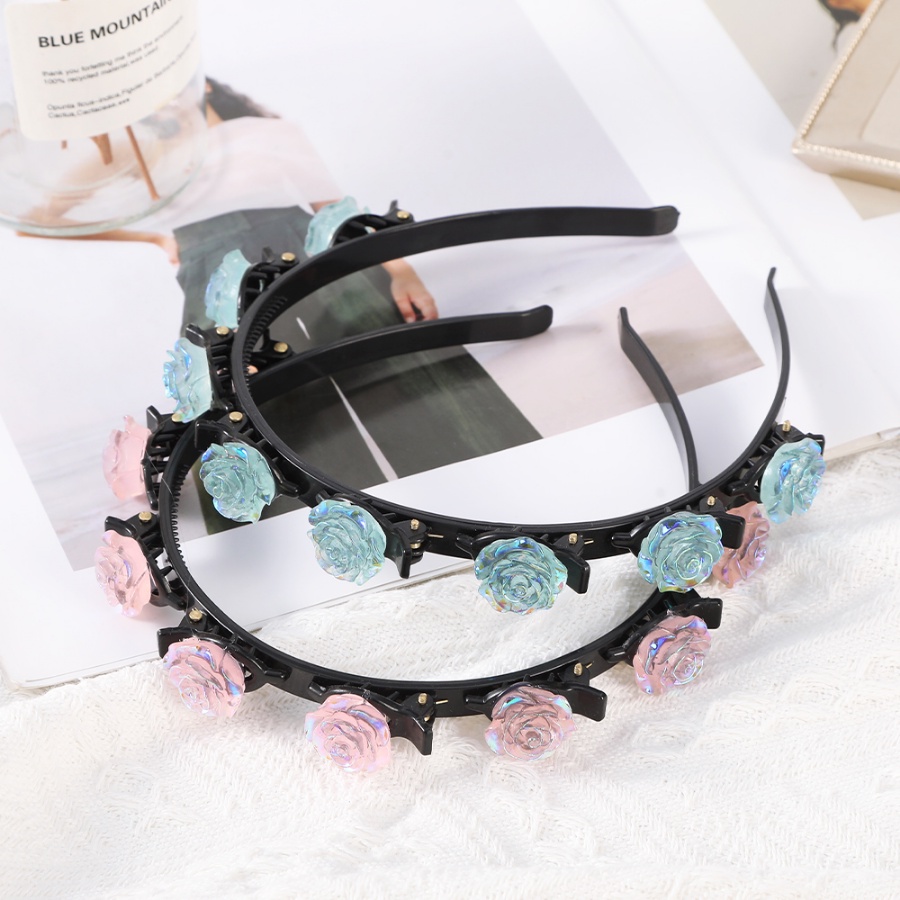 Korea Kristal Bunga Mawar Rambut Band Kepang Plastik Headband Hair Clip Woman Aksesoris Rambut