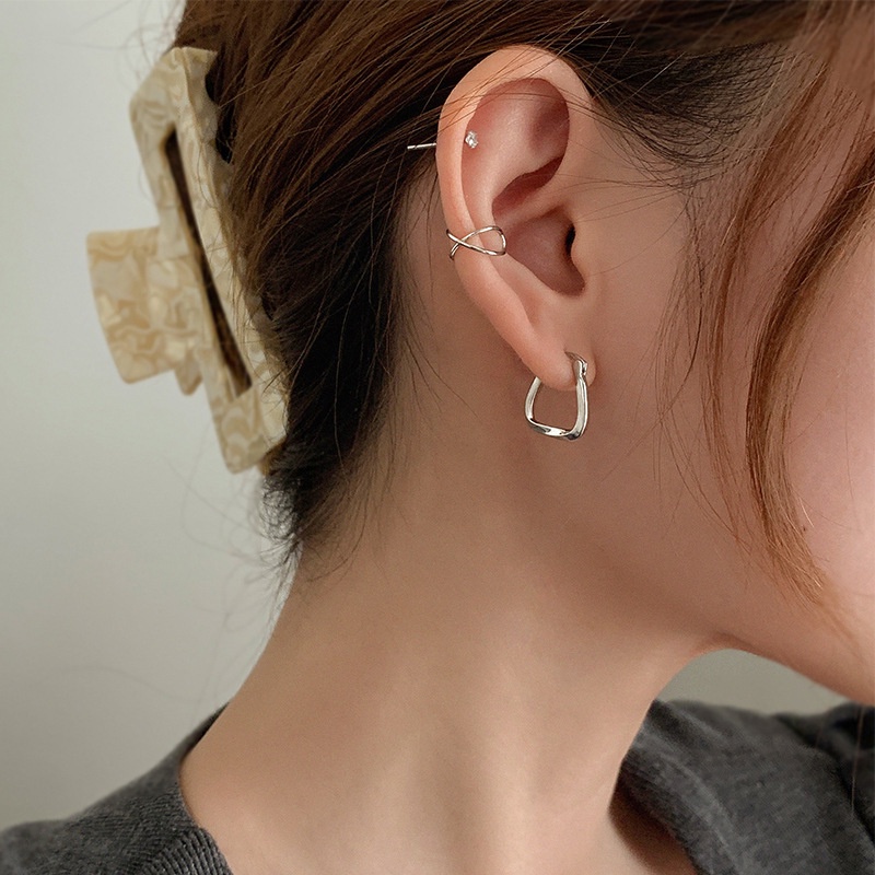 Roselife Korea Perak Chunky Geometri Berongga Square Hoop Earrings Untuk Wanita Gadis Fashion Geometric Statement Earrings Perhiasan Hadiah