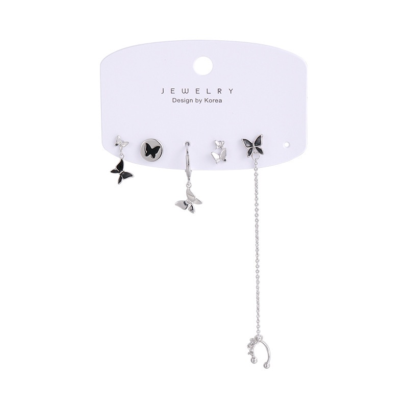 YEEZII Anting Pejantan Emas Perak Elegan Untuk Wanita Sederhana Kupu-Kupu Drop Oil Hoop Earring Aksesoris Perhiasan