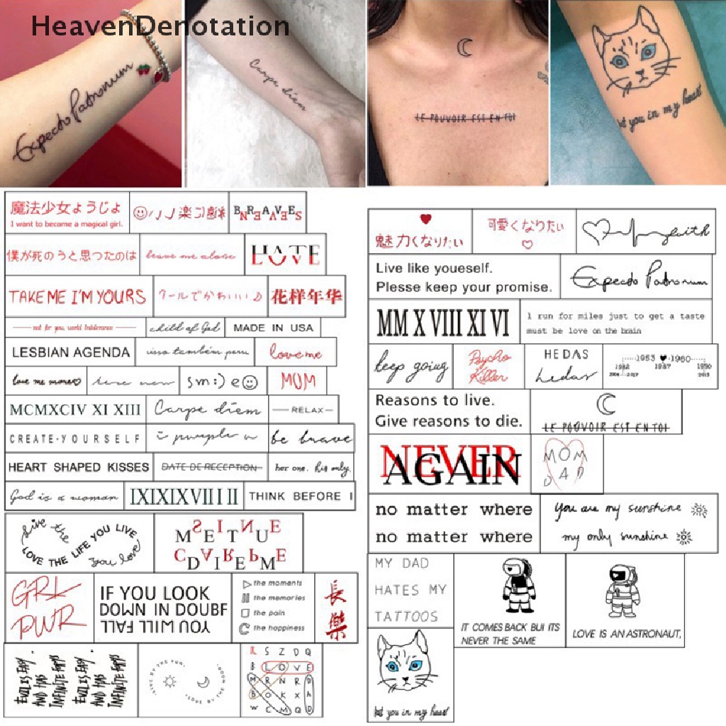 [HeavenDenotation] Sexy Alfabet Inggris Garis Panjang Tahan Air Tato Palsu Stiker Untuk Wanita Kembali Transfer Air Tattos Sementara Pesta Decal HDV