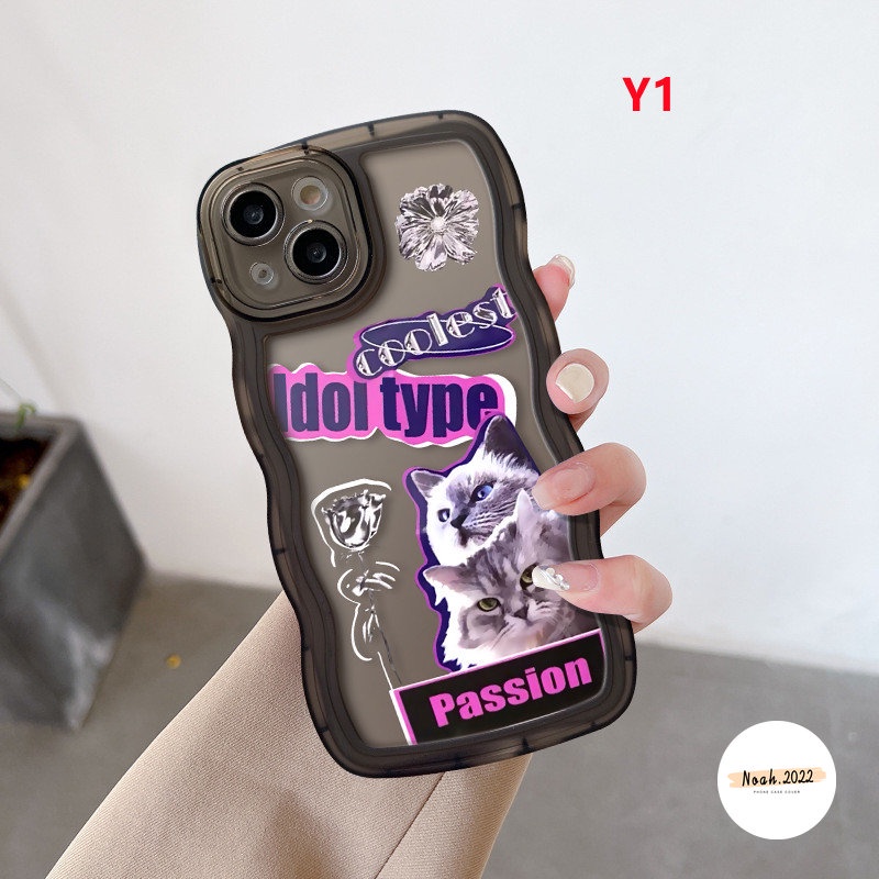 Case Realme C35 C25 C12 C21Y C33 C11 C30 C20 C25s 10 C25Y C17 C20A C3 C15 5 6i 9i 8 8i 7i 5i 7 5s 8Pro 9Pro+9pinggiran Bergelombang Trendy Brand Sticker label Inggris Kucing Keren TPU Lembut Sarung