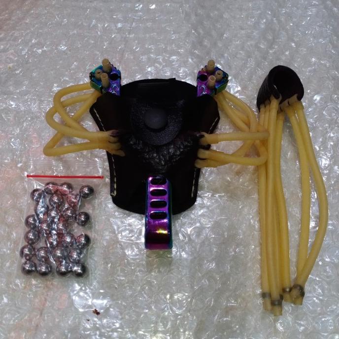 1 SET KETAPEL FULL METAL SLINGSHOT 25 GotriI 9mm+Karet Cadangan+Holder
