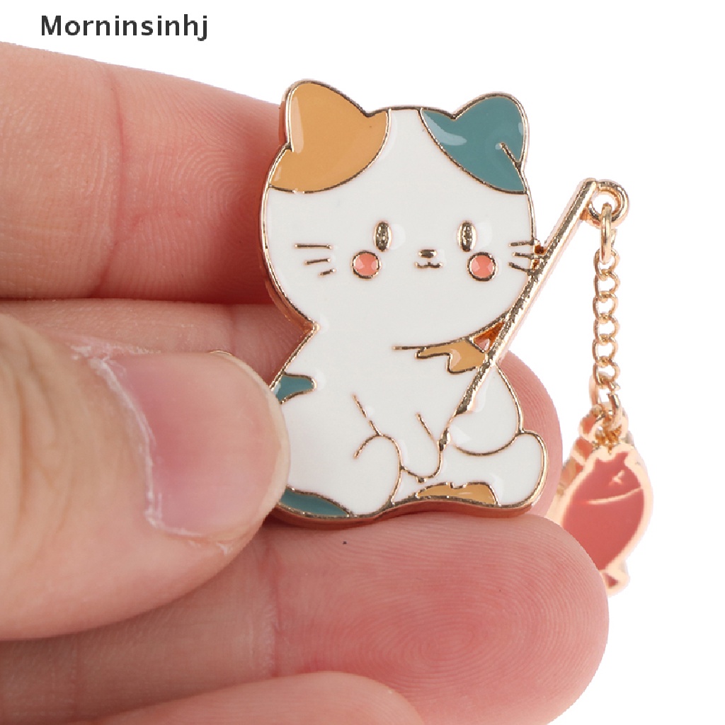 Mornin Kartun Kucing Bros Pin Kucing Memancing Dengan Rantai DIY Tombol Pin Logam Denim Jaket Pin Lencana Perhiasan Hadiah Untuk Anak-Anak Siswa Tas Sekolah Liontin id