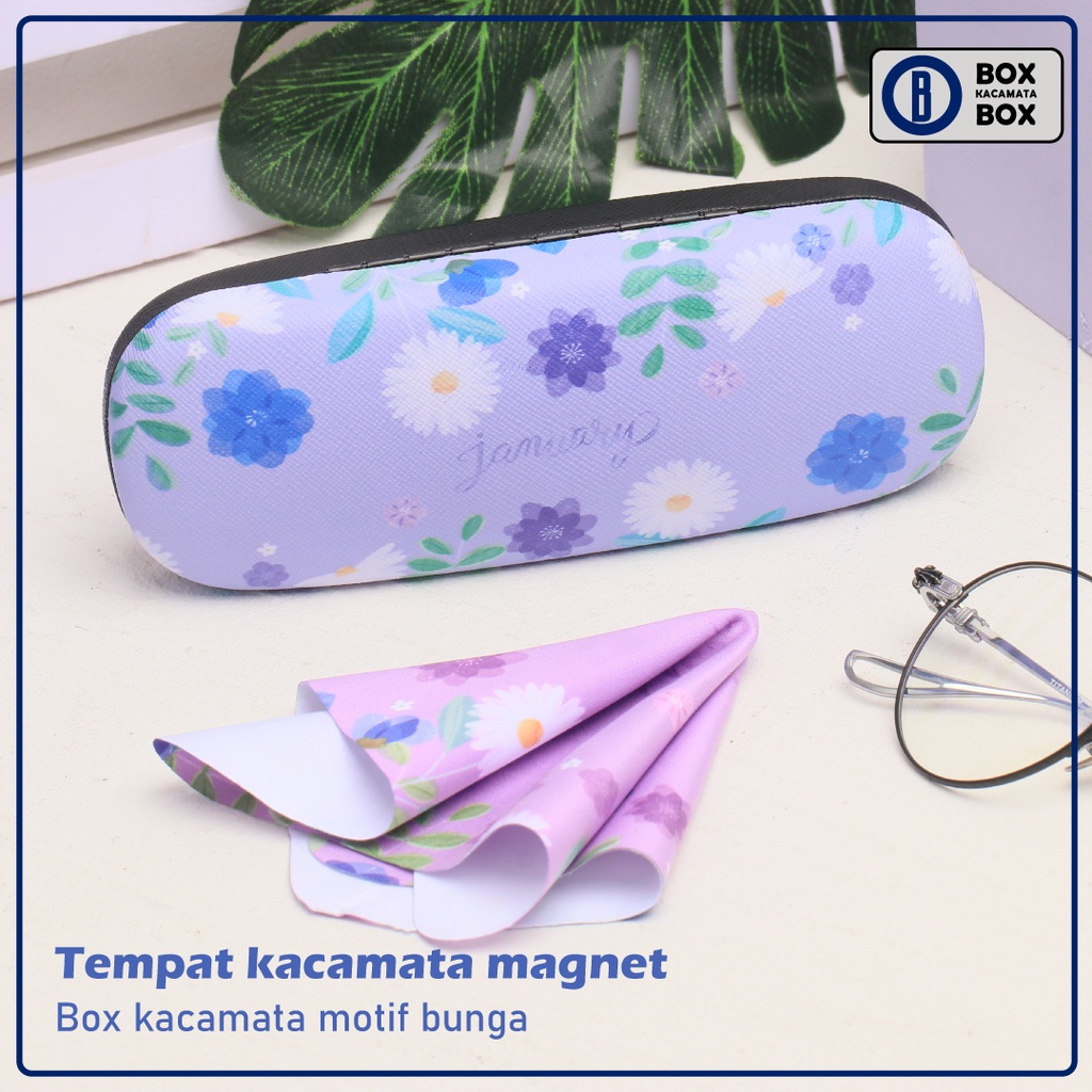 Tempat Kacamata Hard Case / Box Kacamata FREE LAP Cepuk Magnet Kokoh Motif Bunga Daisy Lucu Cute CC10