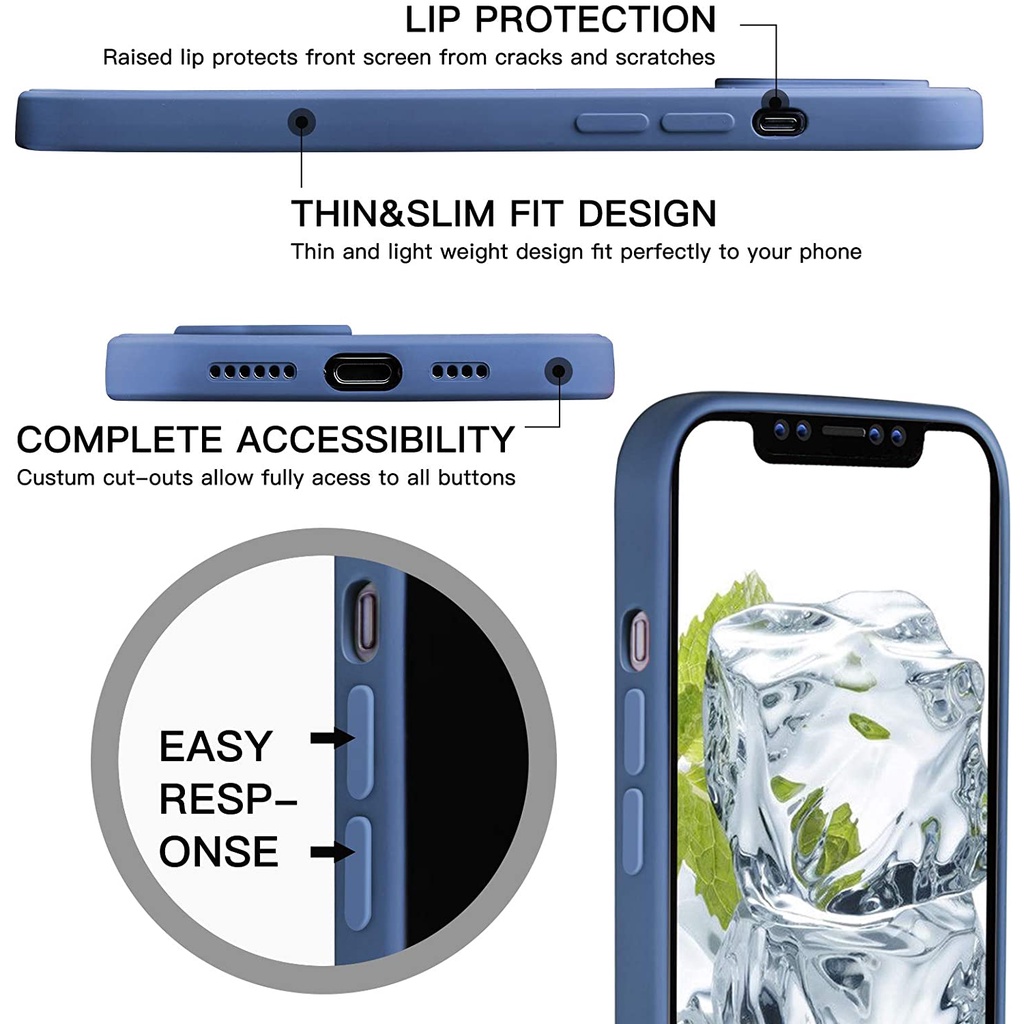 IPHONE  Newshockproof liquid silicone soft shell Lensa all-inclusive Pria Dan Wanita Tepi Lurus Untuk Iphone11 12 13 14 pro MAX X XS XR Max7 8 Plus Warna solid simple