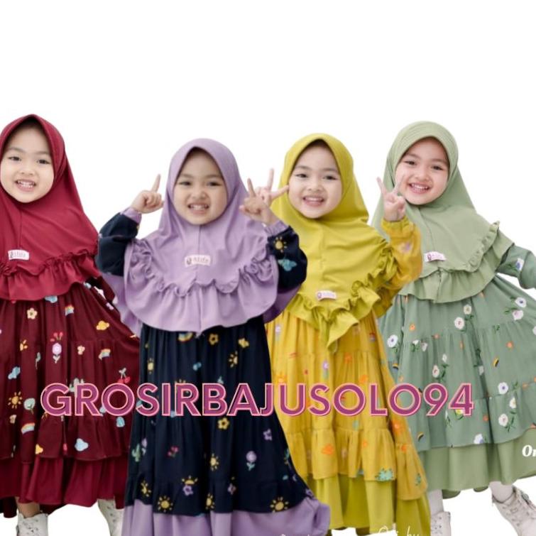 PALING DICARI GAMIS ANAK SET HIJAB CIMOY PELANGI # DRESS ANAK MOTIF FREE HIJAB PREMIUM