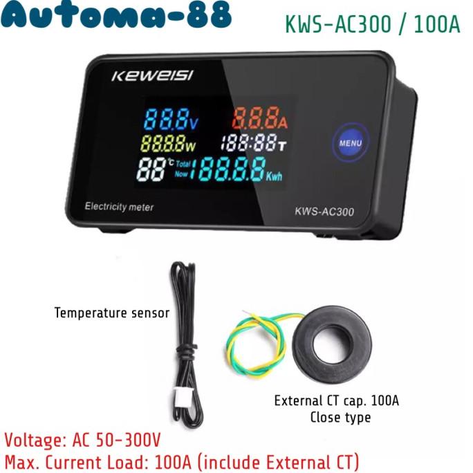 Keweisi KWS AC300 100A AC 50-300V Watt Volt Ampere KWH Energy Meter