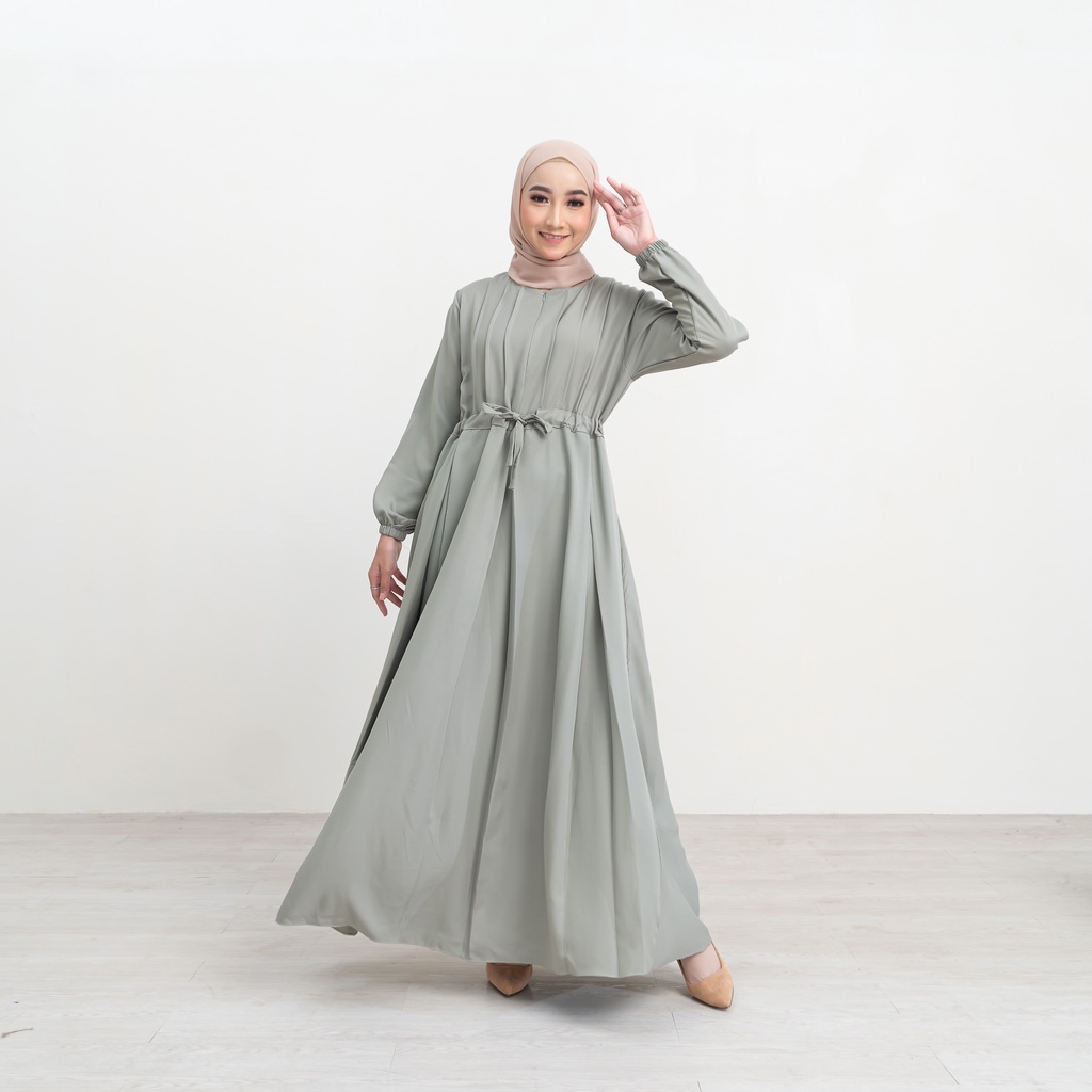 Gamis Melia Dress Menyusui Polos Lengan Panjang Wudhu Frienndly Baju Homey Dress OOTD Casual Daily-Mactha