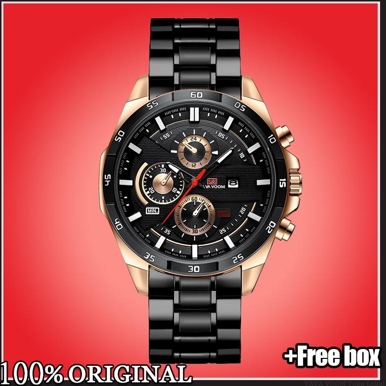 Jqm95 VaVa Voom 216G Jam Tangan Pria Luxury Stainless Steel Quartz Cowok Original Tahan Air Watch + 