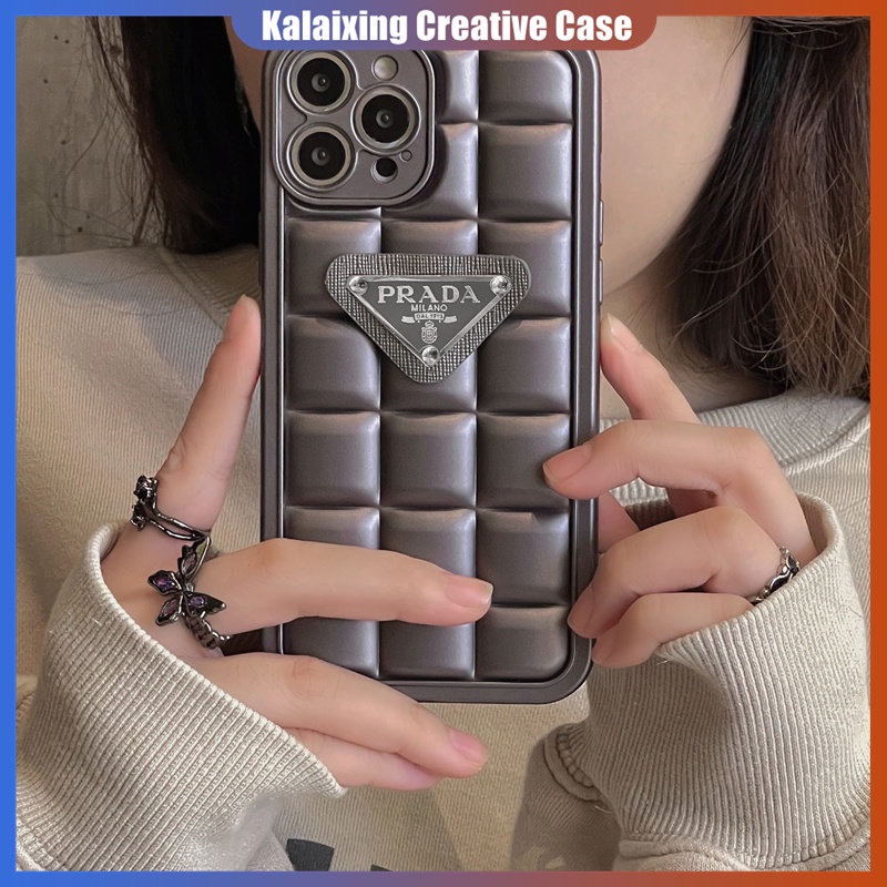 IPHONE Gun Grey 3D Prada Berbentuk Logo Soft TPU Phone Case Untuk Iphone14 Pro Max14Plus13 Pro Max12 ProMax 11 Xs Max Xr X Xs