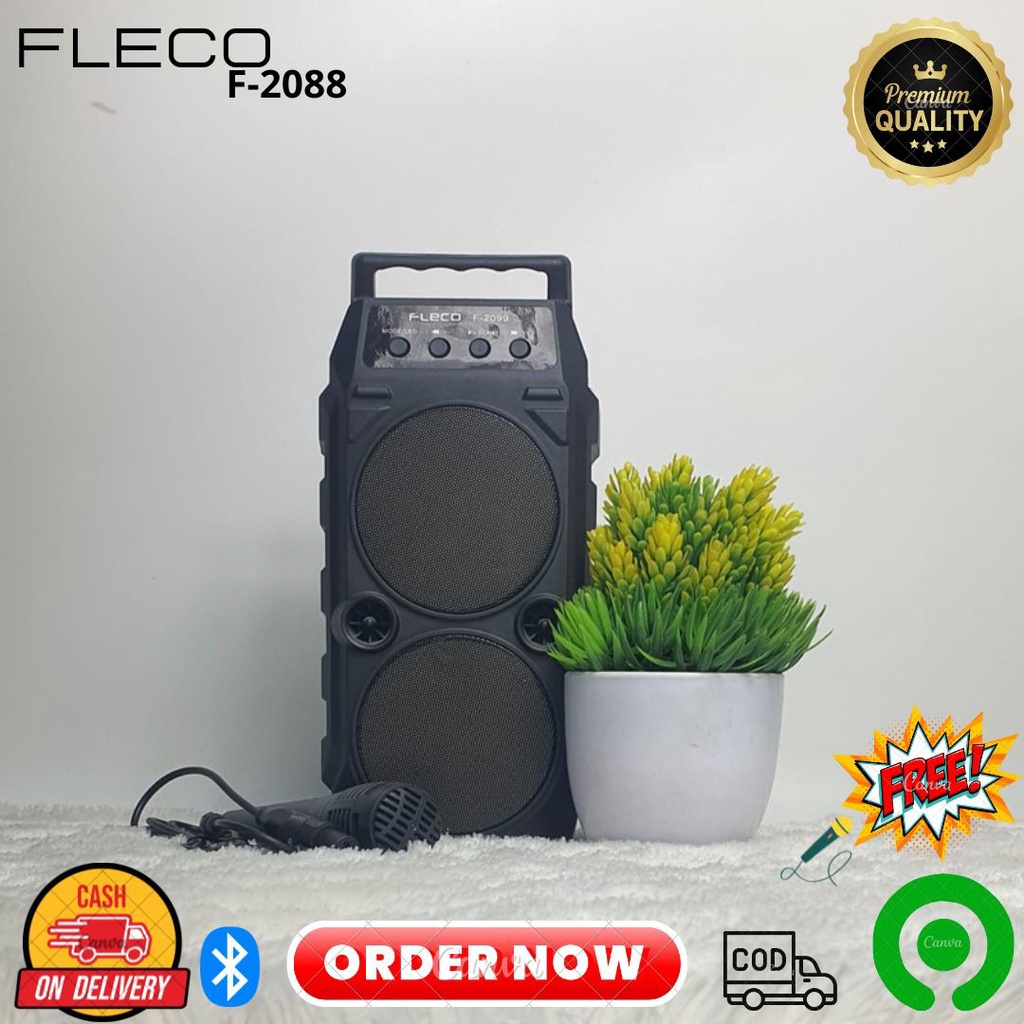 SPEAKER SPEKER BLUETOOTH WIRELESS KARAOKE FLECO F-2088 BONUS MIC MICROPHONE DAN KABEL USB 8 INCH