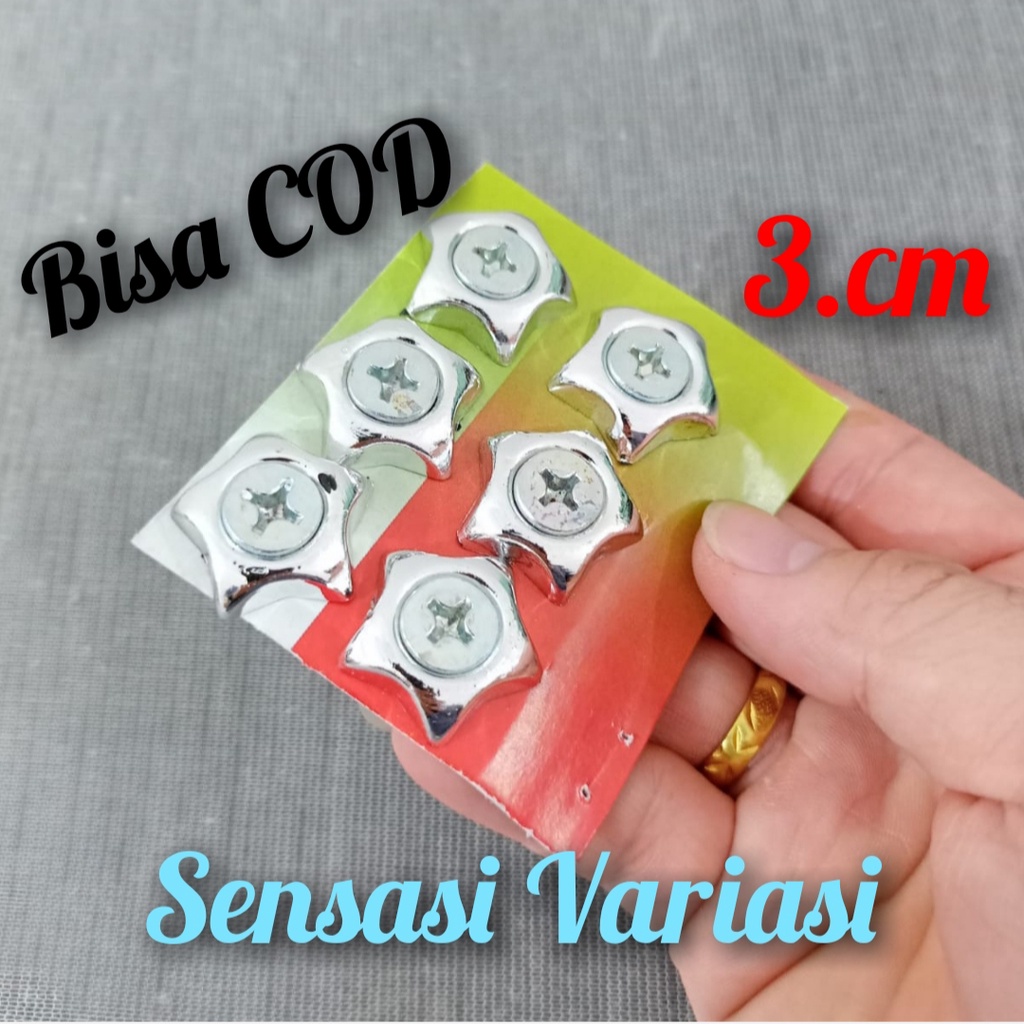 Baut posh / Baut monel L /Baut bintang Silver Baut plat nomor Baut L baut tutup knalpot 6 pcs. ukura