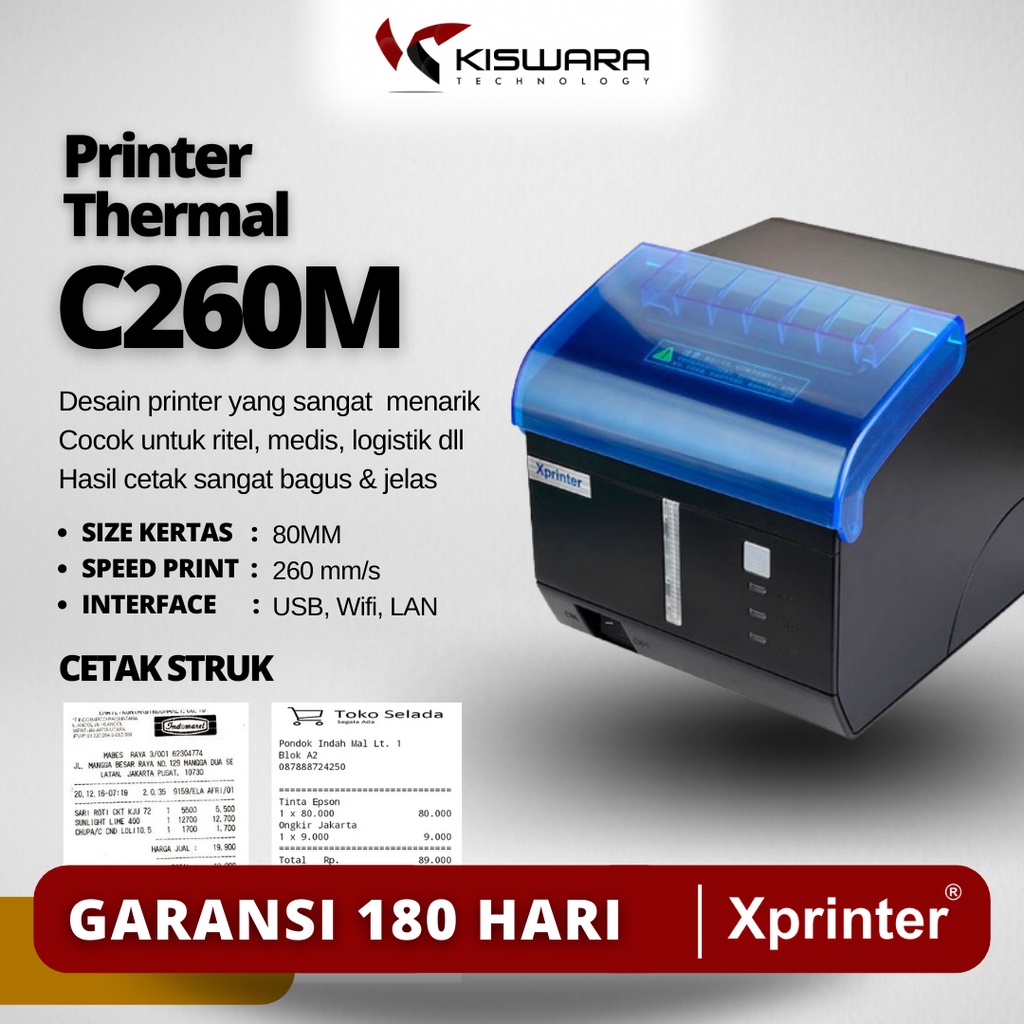 Xprinter Printer Thermal 80mm C260M USB dan LAN