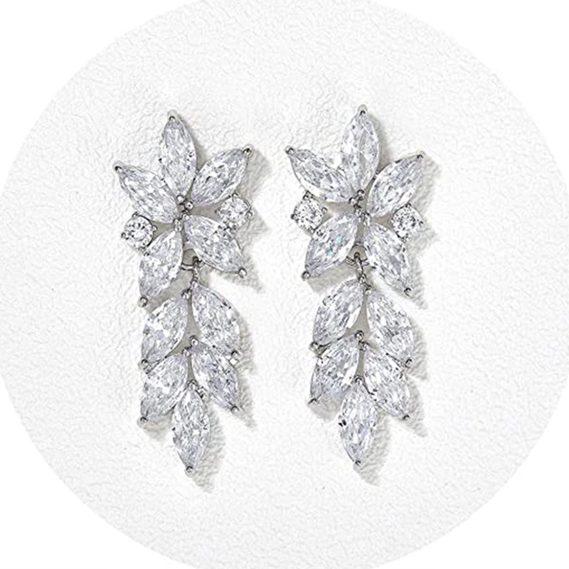 Kualitas Tinggi Cubic Zirconia Drop Earrings Untuk Wanita Warna Perak Temperamen Pengantin Pernikahan Anting Perhiasan Fashion