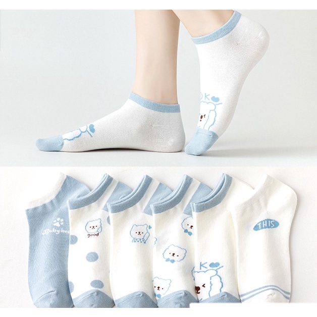 PA Kaos Kaki Wanita Motif Beruang Biru Muda SS214 Kaos Kaki Pendek Fashion Korean Unisex Semata Kaki Blue Bear Socks Import Ankle Socks Korean Model Simple Cute SS214