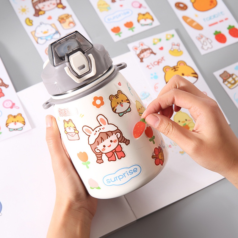 1lembar Kartun Kelinci PVC Tahan Air Stiker Tangan Akun Gadis Lucu Bunny Stiker Diary Scrapbooking Hias Decals