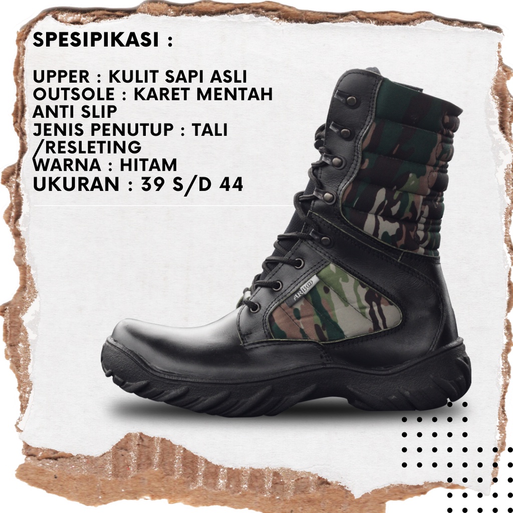 SEPATU PDL LORENG NKRI TNI AD AU KULIT SAPI UJUNG BESI