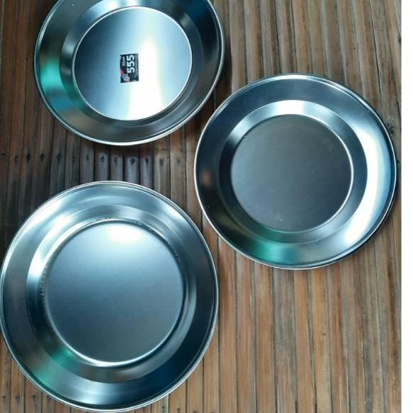 ♠ 1 Lusin Piring Makan Stainless Uk 20 22 24 Cm ♣