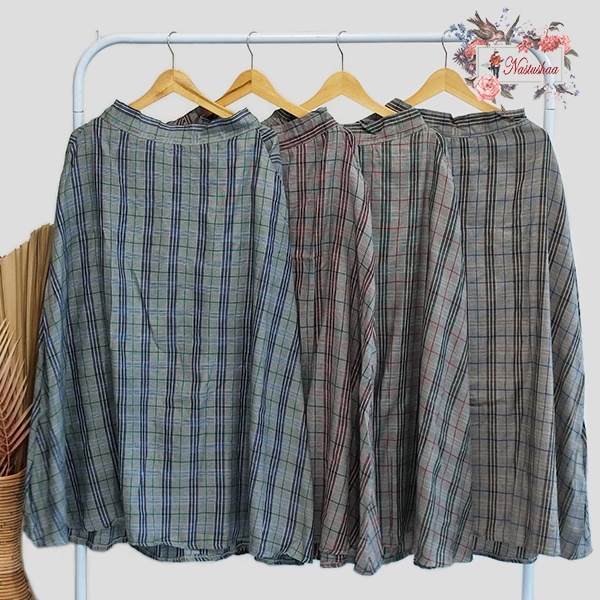 Setelan Rok Maxi Stelan Baju Muslimah Pakaian Wanita Rok Panjang One set Wanita Atasan Kaos Bawahan Rok Tartan Panjang