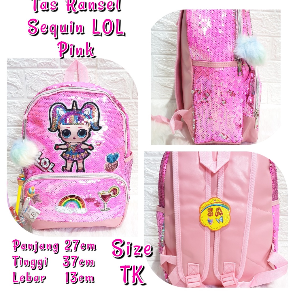 Tas Sekolah Ransel Anak TK dan SD Motif Sequin Unicorn Tas Gendong Anak Sekolah Backpack Anak Perempuan Import