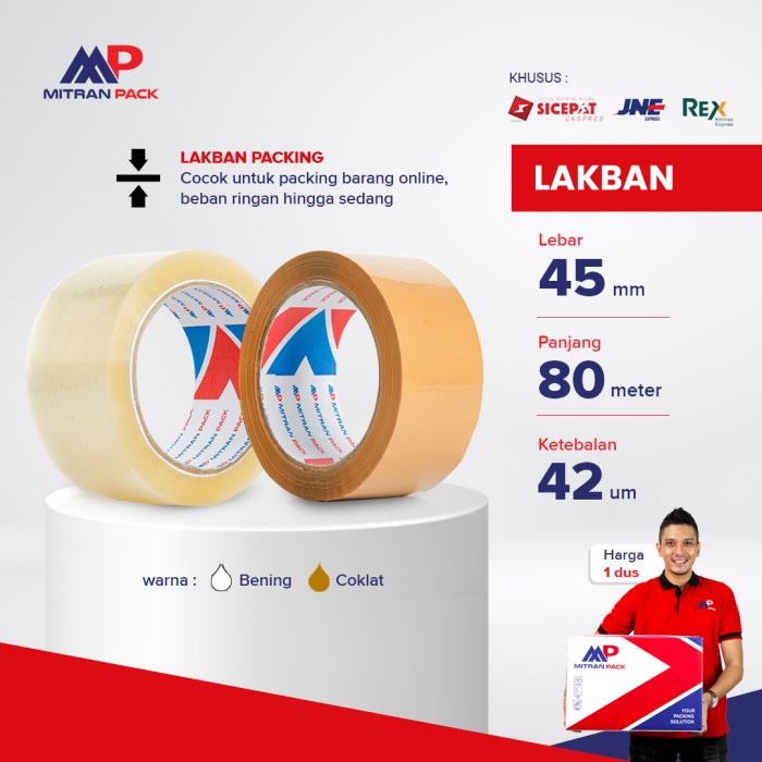 

Terlaris (Cargo) Lakban Bening / Coklat 48Mm X 80 Meter X 42 Micron Mitran Pack
