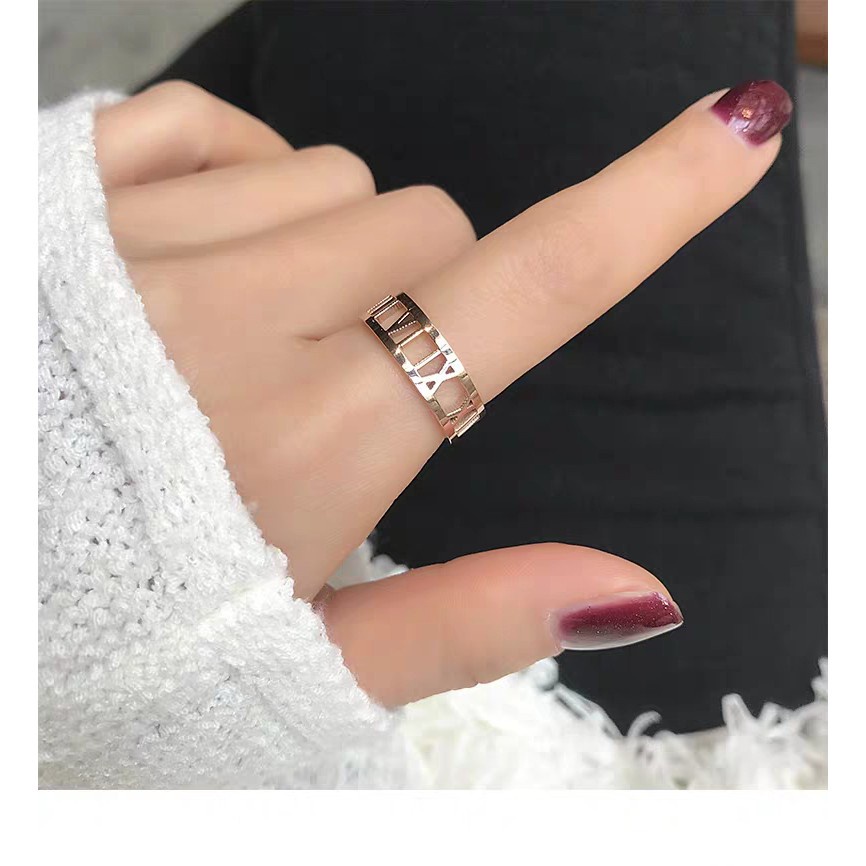 Cincin Titanium Steel Rose Gold 18K Model Hollow Untuk Wanita | Cincin Hypoallergenic Motif Tulisan Bahan Stainless Steel | Cincin Pasangan Untuk Pria / Wanita