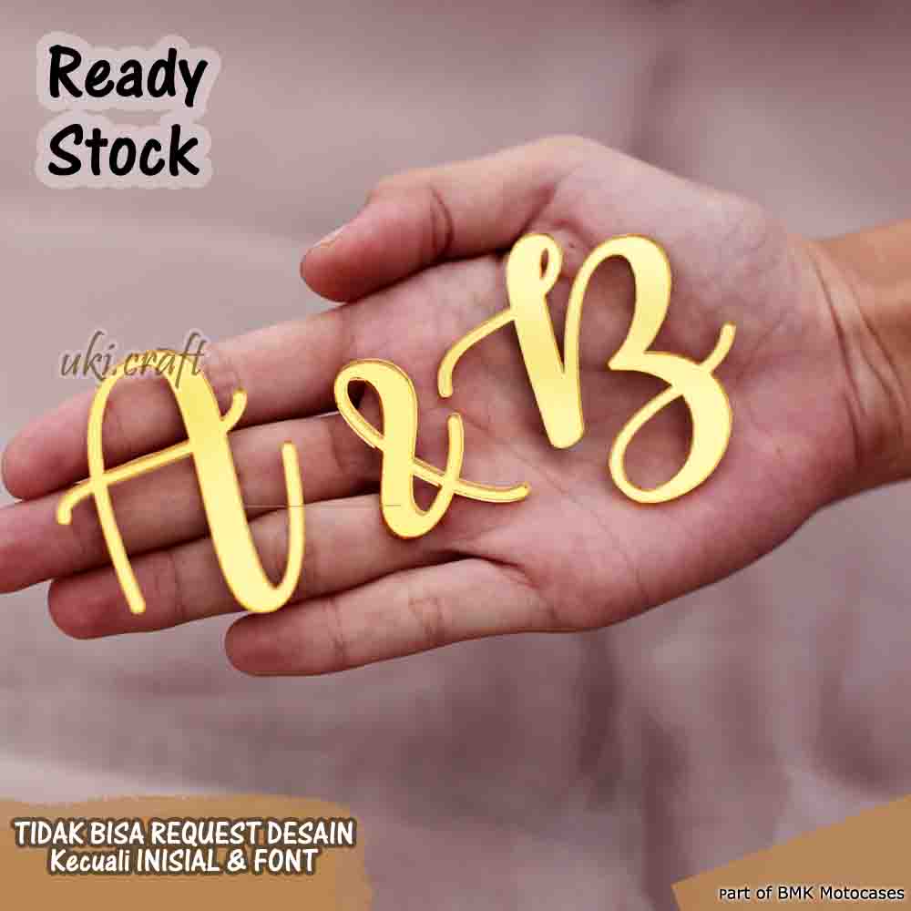 Inisial Nama Couple Pengantin Dekorasi Mahar Pernikahan Bahan Akrilik Mirror Gold