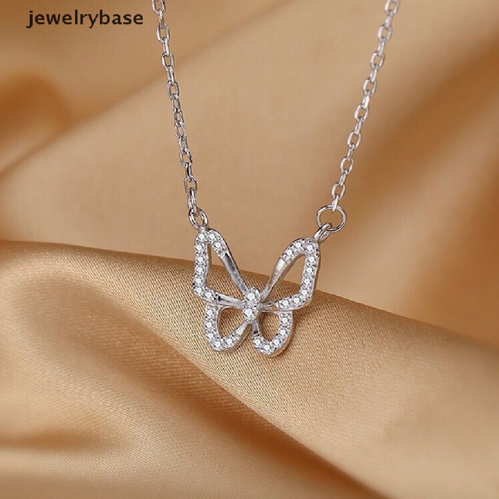 [jewelrybase] Kalung Liontin Kupu-Kupu Yang Indah Kalung Rantai Perak Kristal Elegan Untuk Wanita Perhiasan Aksesoris Hadiah Butik