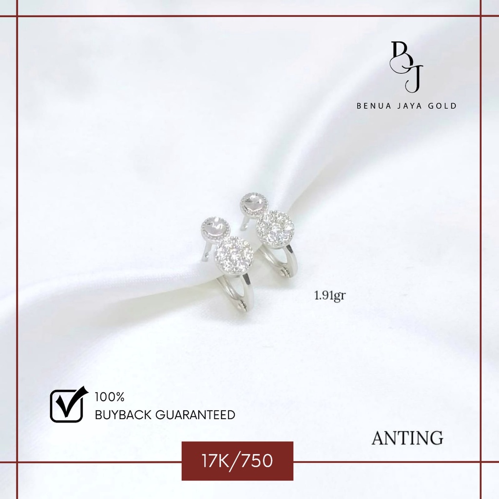 Anting Jepit Diamond Look Emas Putih 17K/750