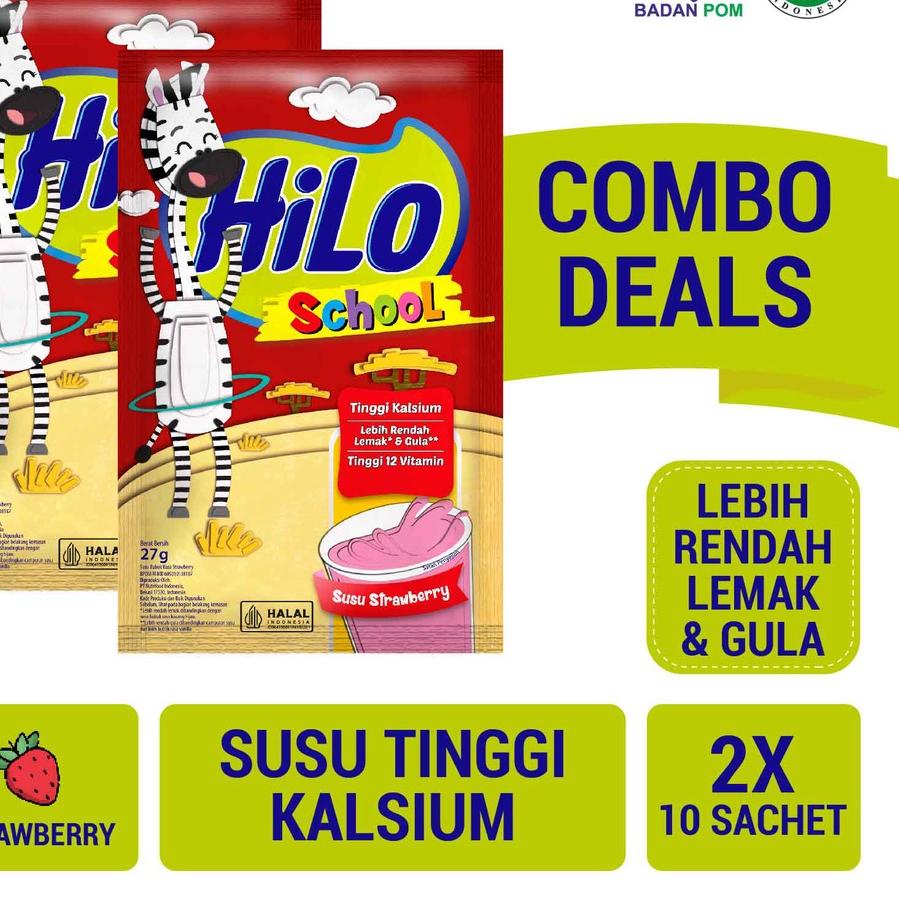 

☉ Twin Pack - HiLo School Susu Strawberry 10 Sachet - Tinggi Kalsium Lebih Rendah Gula ✺