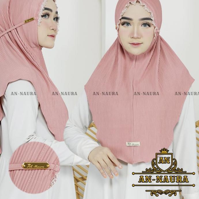 ➬ Jilbab plisket kerut renda tali jersey terbaru / bergo plisket renda kerut murah / hijab jersey pl