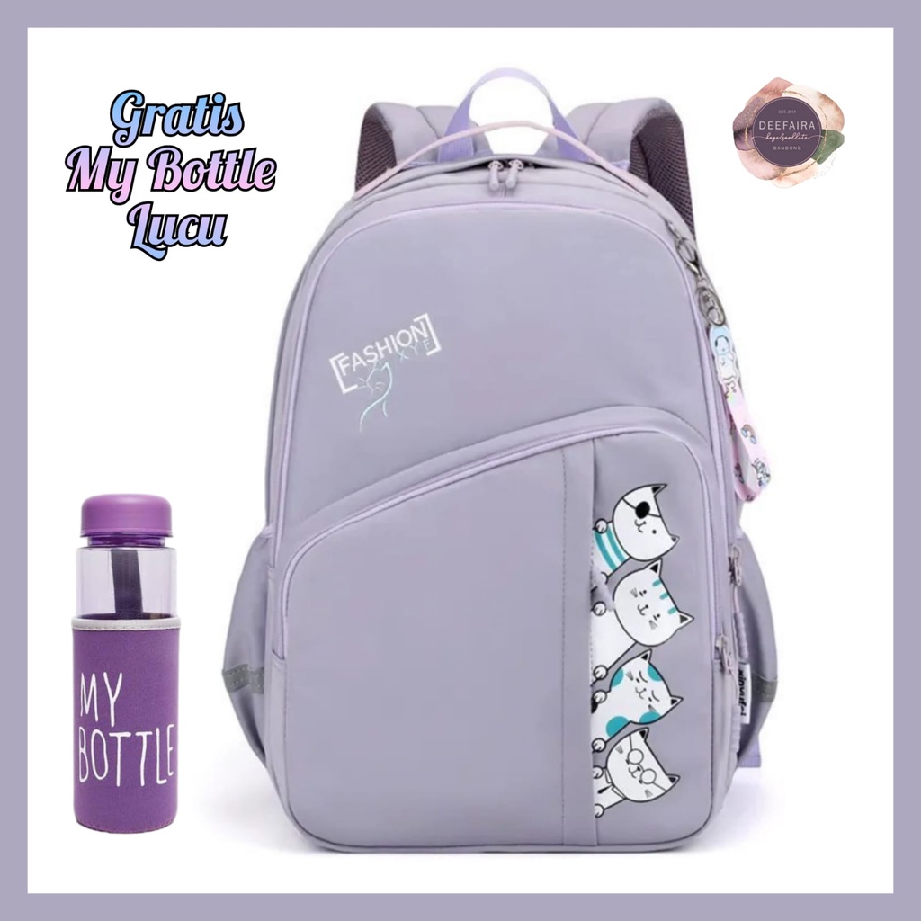 Tas Ransel Sekolah Anak Perempuan Motif 4Cktr Cat Free Botol Minum Untuk Sd Smp &amp; Sma