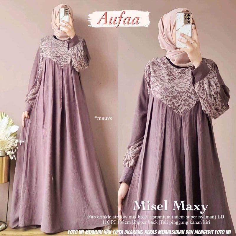 Gamis Brukat Dress Kondangan Gaun Pesta Muslimah Baju Lebaran Wanita Jumbo Gamis Terbaru 2023 Misel Maxy Crinkle AirFlow