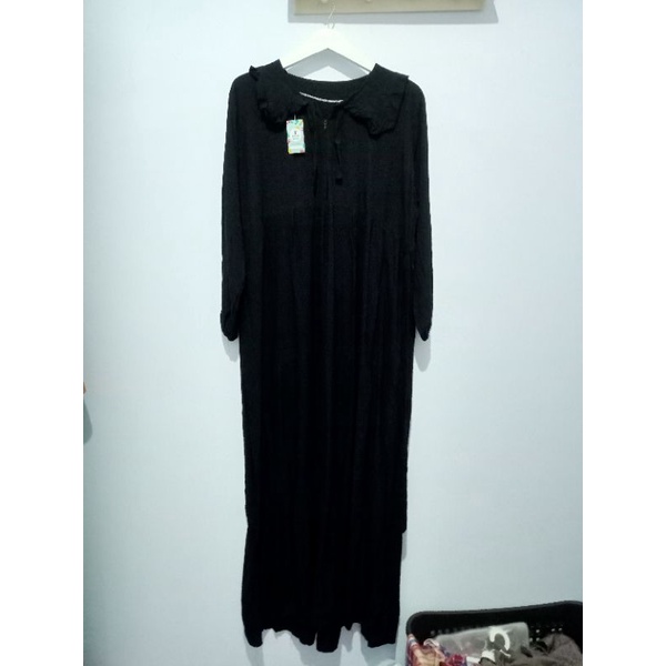 gamis hitam polos rayon tebal