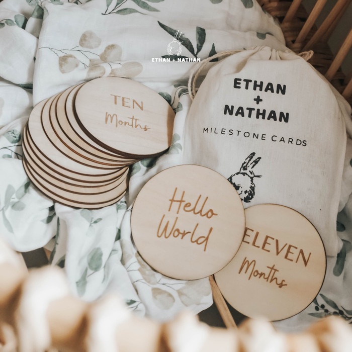 

Terlaris Wooden Milestone Card Ethan + Nathan / Name Plaque