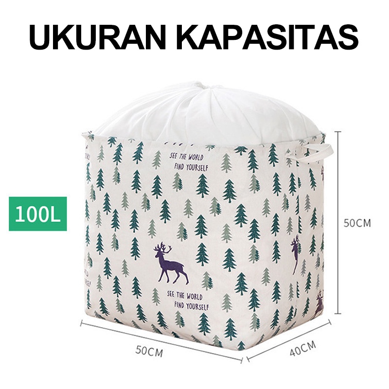 Keranjang Baju Mainan Jumbo 100 Liter/ Storage Bag Tempat Penyimpanan Serbaguna Keranjang Lipat Tempat Mainan Anak Bed Cover Baju Celana Gorden Selimut Baju Kotor Motif Minimalis