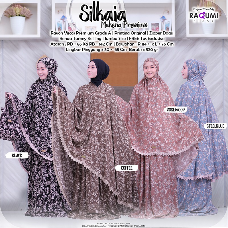 SILKAIA MUKENA PREMIUM, MUKENA DEWASA CASUAL DAILY, MUKENA MOTIF PRINTING, MUKENA RENDA TURKEY KELIL