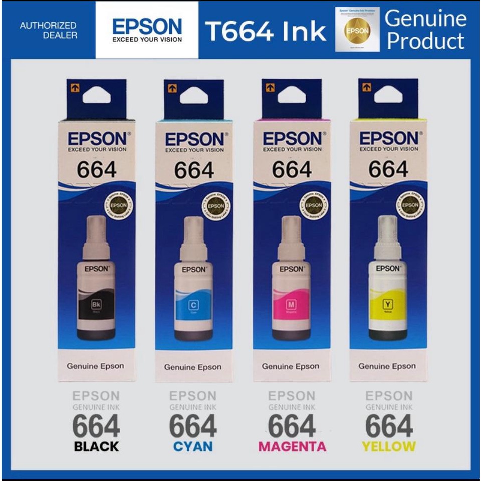 Tinta Epson 664 / L100 Black, C, M & Y (T6641/6642/6643/6644 Series)