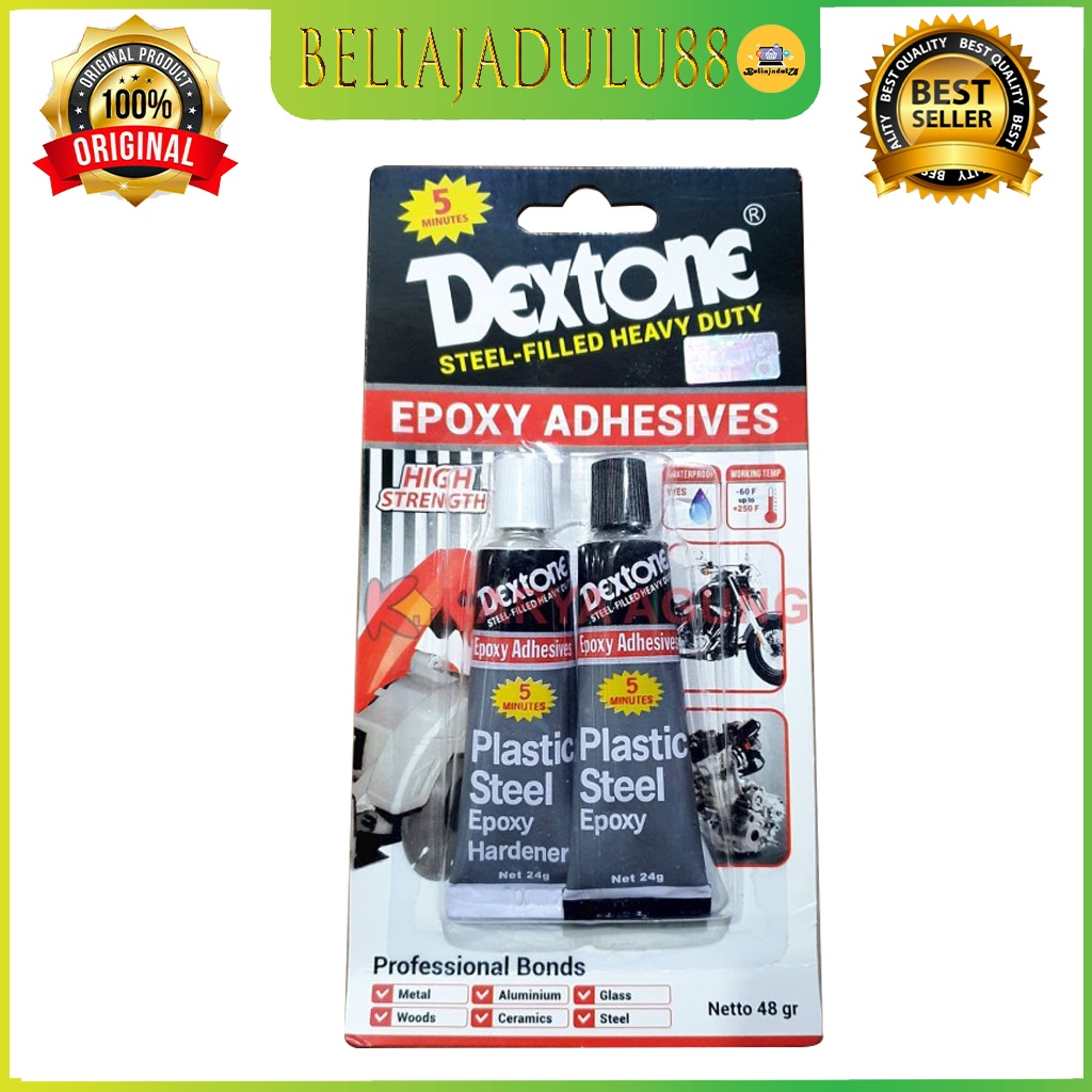 Beliajadulu88 Lem Besi Epoxy Plastic Steel Dextone 5 menit 48 gram Lem Perekat Besi Baja Kayu Plastik Keramik Murah