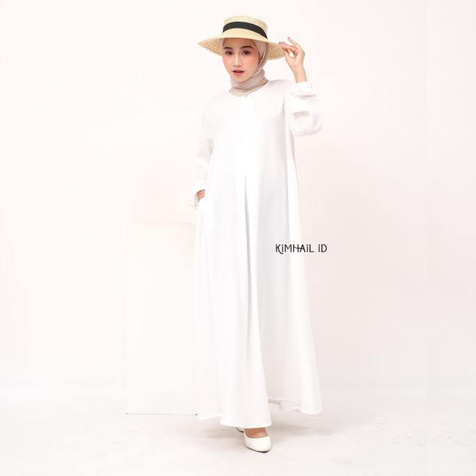 Aala Dress Putih by Kimhailid - Gamis Abaya Basic Polos Jumbo M