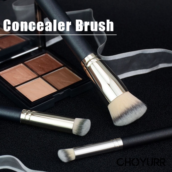 【COD】Concealer Brush Kuas Blush Foundation Hitam Silver - Brush Make Up Blush On Besar Kecil Bulat Brush Foundation Untuk Makeup Kosmetik-CH