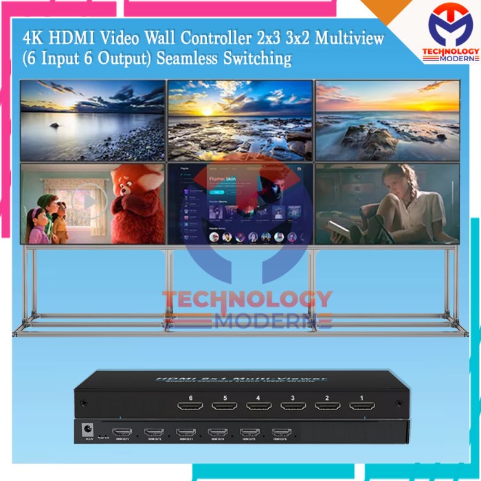 4K HDMI Video Wall Controller 2x3 3x2 Multiviewer (6 Input 6 Output)